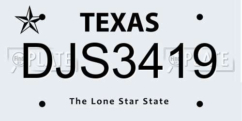 DJS3419 Texas License Plate
