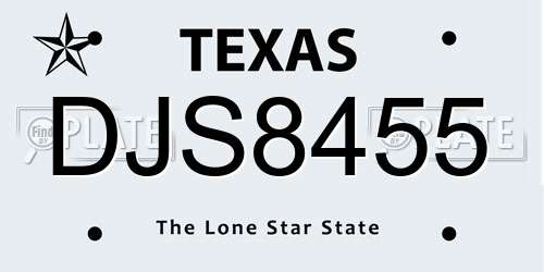 DJS8455 Texas License Plate
