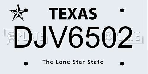 DJV6502 Texas License Plate
