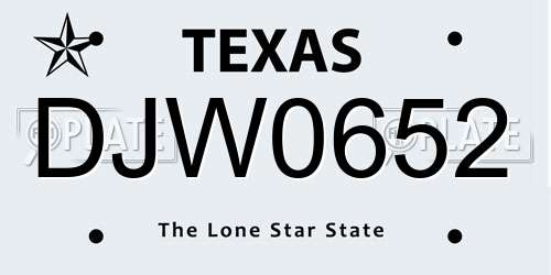 DJW0652 Texas License Plate