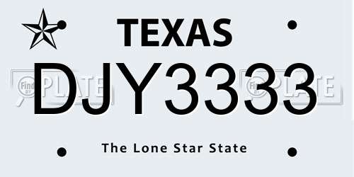 DJY3333 Texas License Plate