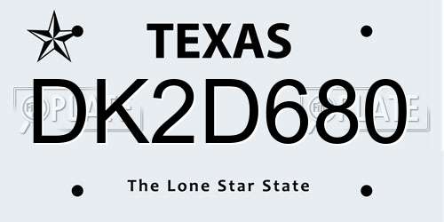 DK2D680 Texas License Plate
