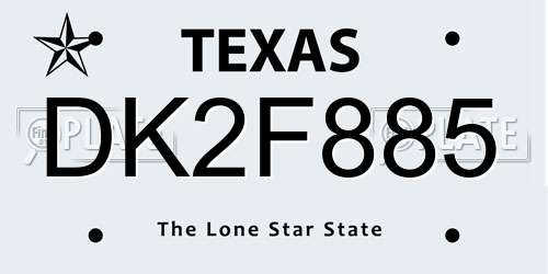 DK2F885 Texas License Plate