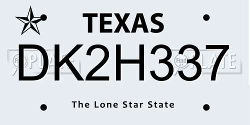 DK2H337 Texas License Plate