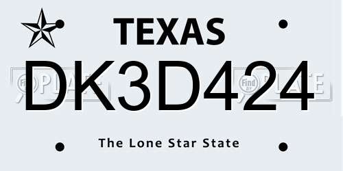 DK3D424 Texas License Plate