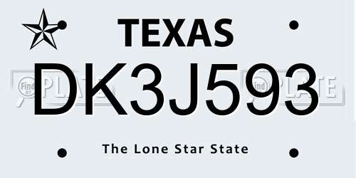 DK3J593 Texas License Plate