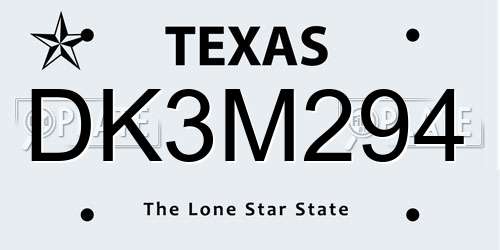 DK3M294 Texas License Plate