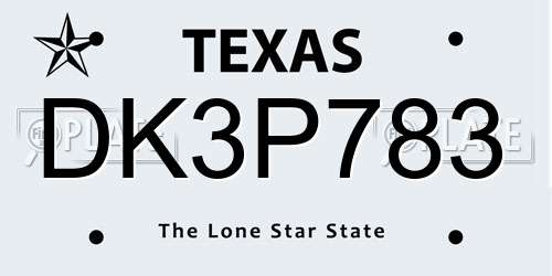 DK3P783 Texas License Plate