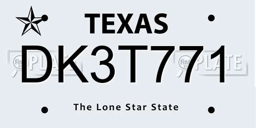 DK3T771 Texas License Plate