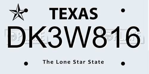 DK3W816 Texas License Plate