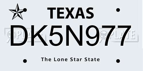 DK5N977 Texas License Plate