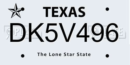 DK5V496 Texas License Plate