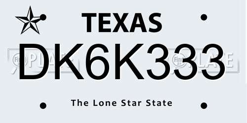 DK6K333 Texas License Plate