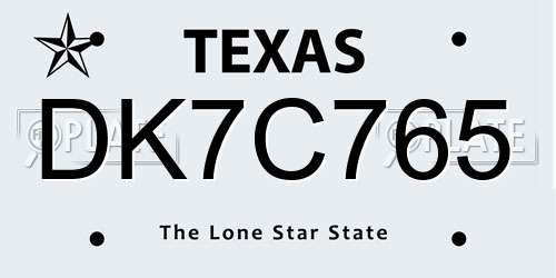 DK7C765 Texas License Plate