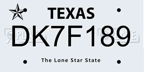 DK7F189 Texas License Plate
