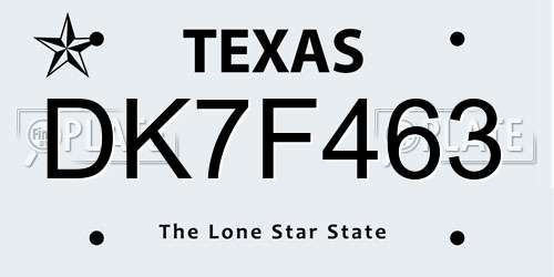 DK7F463 Texas License Plate