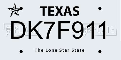 DK7F911 Texas License Plate