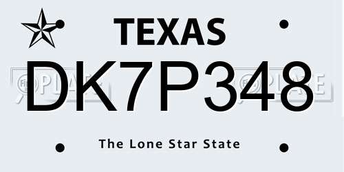 DK7P348 Texas License Plate