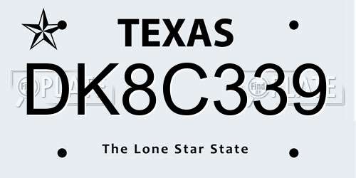 DK8C339 Texas License Plate