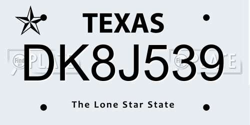 DK8J539 Texas License Plate