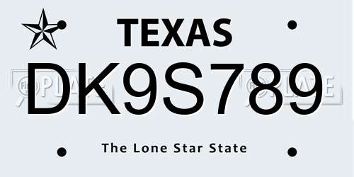 DK9S789 Texas License Plate
