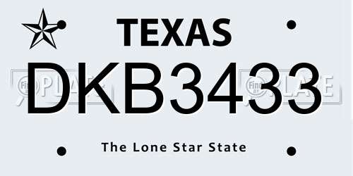 DKB3433 Texas License Plate