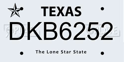 DKB6252 Texas License Plate