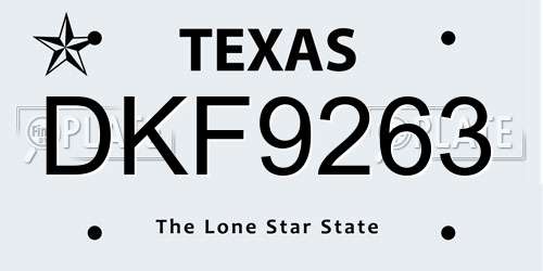 DKF9263 Texas License Plate