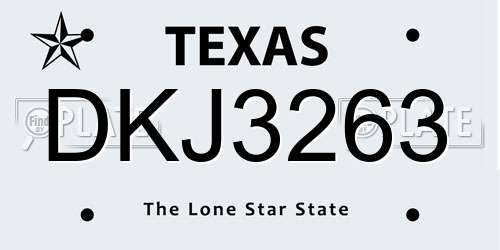 DKJ3263 Texas License Plate