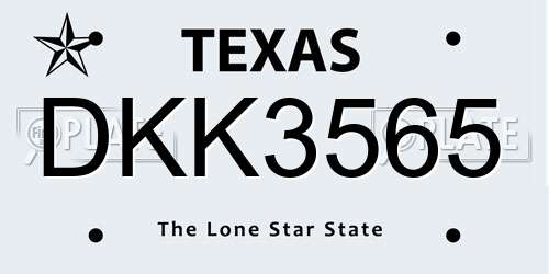 DKK3565 Texas License Plate