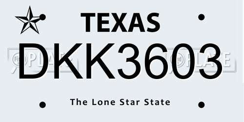 DKK3603 Texas License Plate