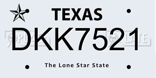 DKK7521 Texas License Plate