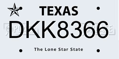 DKK8366 Texas License Plate