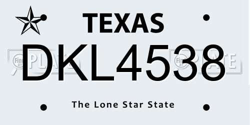 DKL4538 Texas License Plate
