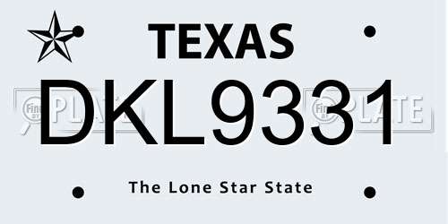 DKL9331 Texas License Plate