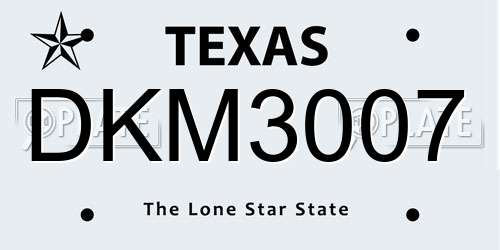 DKM3007 Texas License Plate