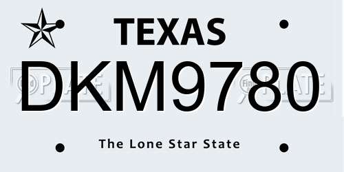 DKM9780 Texas License Plate