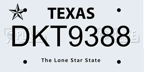 DKT9388 Texas License Plate