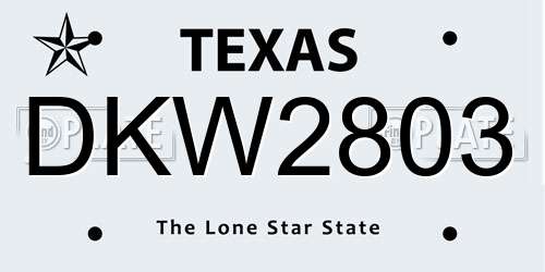 DKW2803 Texas License Plate