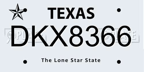 DKX8366 Texas License Plate