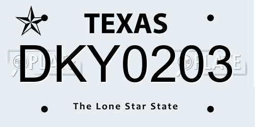 DKY0203 Texas License Plate