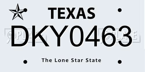 DKY0463 Texas License Plate