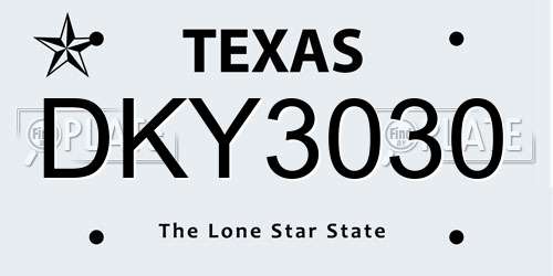 DKY3030 Texas License Plate