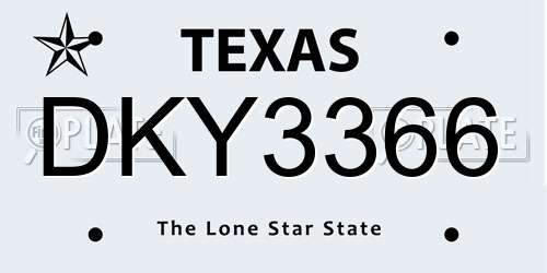 DKY3366 Texas License Plate