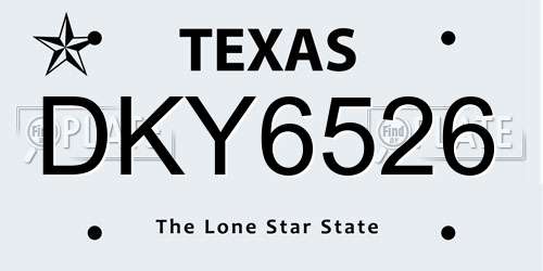 DKY6526 Texas License Plate