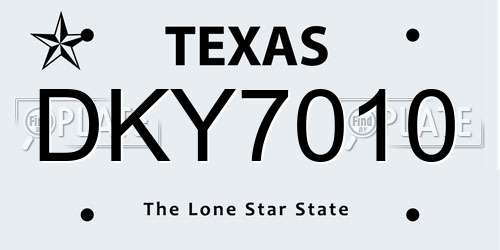 DKY7010 Texas License Plate