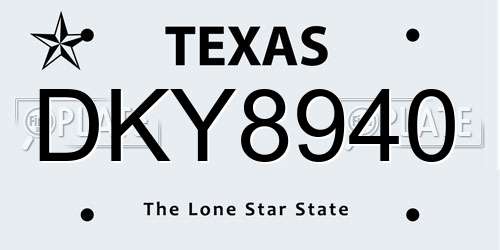 DKY8940 Texas License Plate