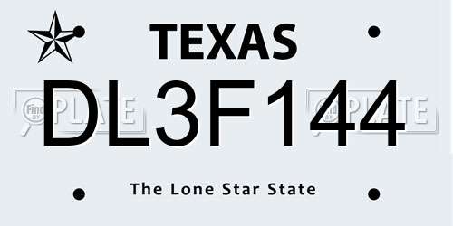 DL3F144 Texas License Plate