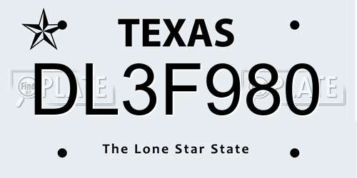 DL3F980 Texas License Plate