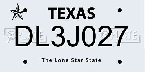 DL3J027 Texas License Plate